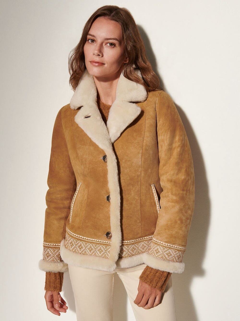 Overland Leather Amber Sheepskin Jacket Shearling Tabacco Jungle Brown M